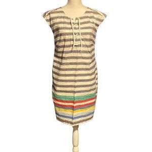 Tommy Hilfiger Linen Cotton Stripes Cap Sleeve Mini Dress Multicolor Medium